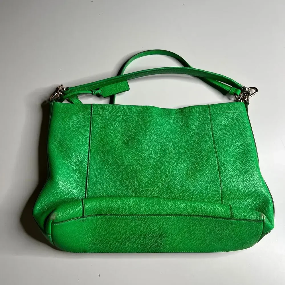 Coach Pebble Leather Hobo Shoulder Bag Green Purse‎ Women Medium